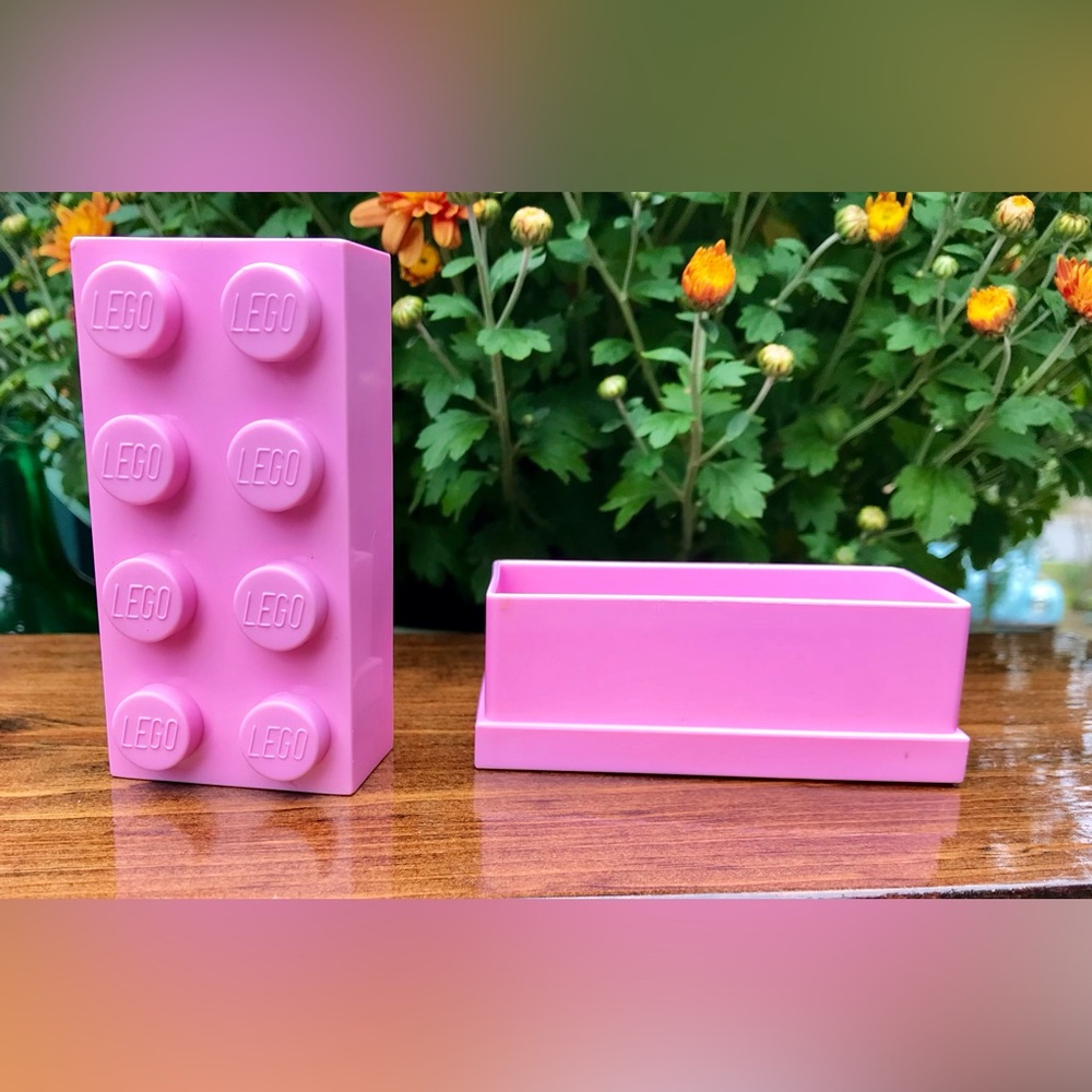 LEGO Yellow Building Block Shaped Pencil Case Pink Small Storage Box Container - Picture 8 of 13